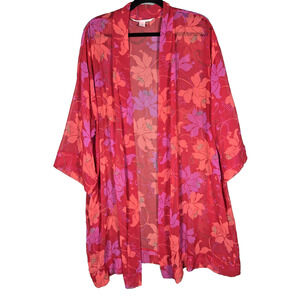 Victoria's Secret Robe Red Floral Chiffon One Size OS Sheer Kimono Boho Coquette